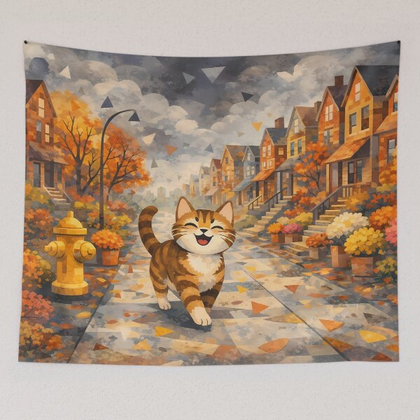 Item preview, Happy Cat Strolling in Autumn designed and sold by cuprum.