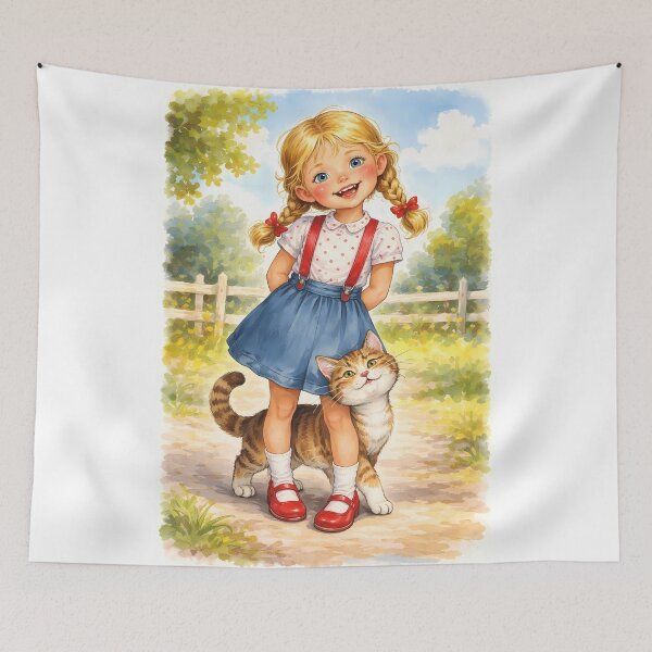 Item preview, Smiling Girl with Her Cat designed and sold by cuprum.