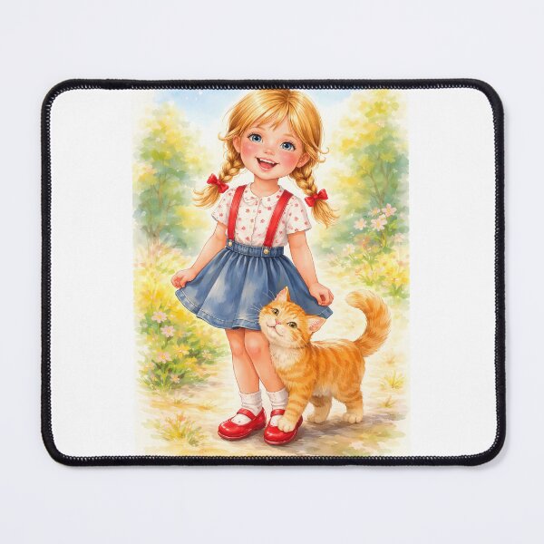 Item preview, Smiling Girl with Ginger Cat designed and sold by cuprum.