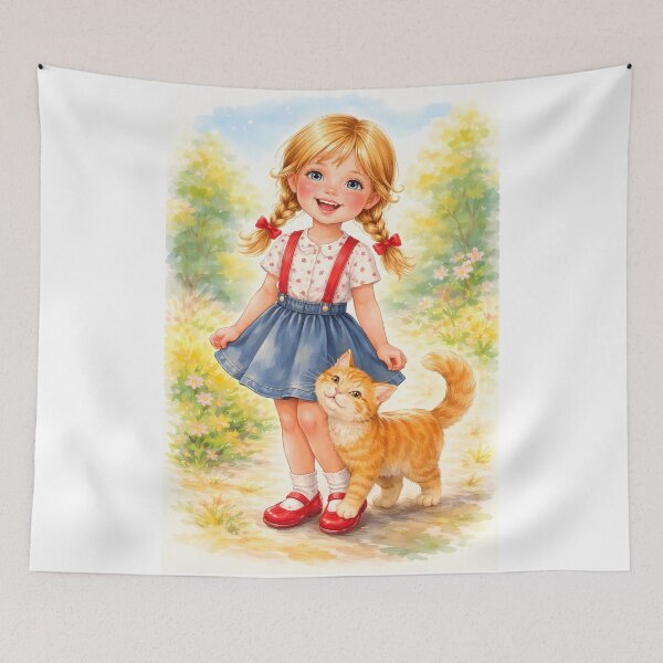Item preview, Smiling Girl with Ginger Cat designed and sold by cuprum.