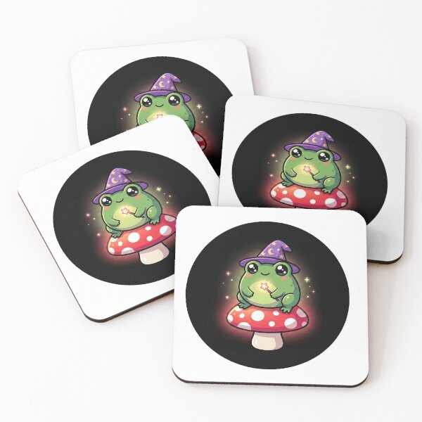 Item preview, Kawaii Wizard Frog on Mushroom - Cute Magic Toad Art designed and sold by AuraDraftStudio.