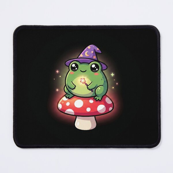 Item preview, Kawaii Wizard Frog on Mushroom - Cute Magic Toad Art designed and sold by AuraDraftStudio.
