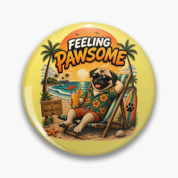 Item preview, Funny Pug Beach Design – Feeling Pawsome Summer Vibes Vacation Dog designed and sold by PixelsPaws.