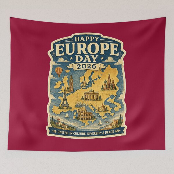 Item preview, Happy Europe Day 2026 Vintage Travel Poster – European Landmarks Art | Europe Pride Gift designed and sold by irfanshikh.