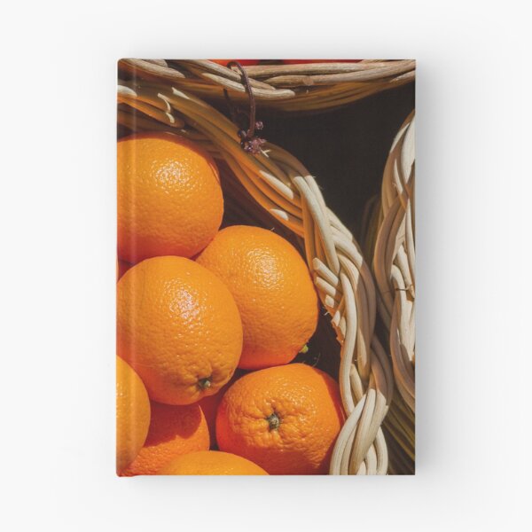 Item preview, Fresh Oranges in Wicker Basket at Market With Colorful Bell Peppers and Burlap designed and sold by Nmallia.