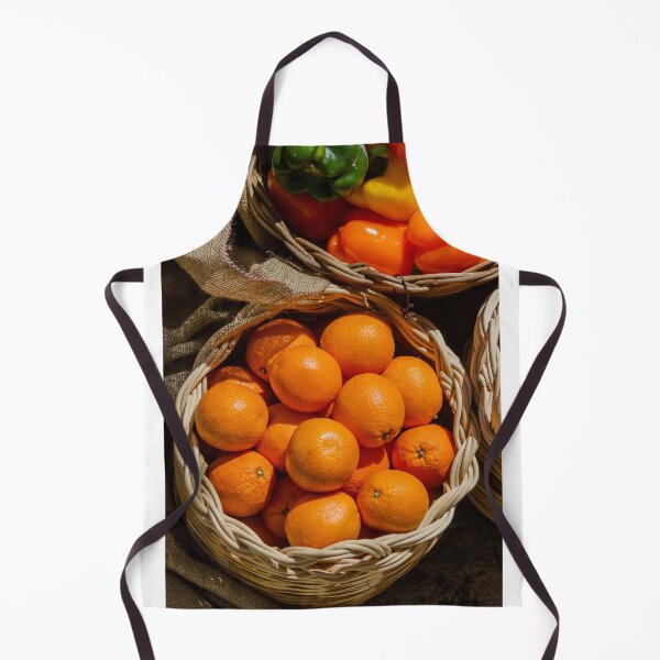 Item preview, Fresh Oranges in Wicker Basket at Market With Colorful Bell Peppers and Burlap designed and sold by Nmallia.