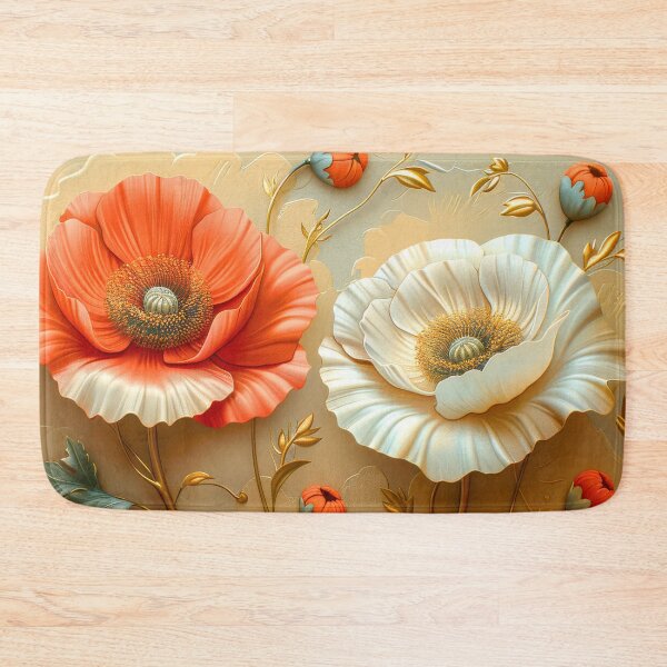 Artikelvorschau, Rote und weiße Mohnblumen mit goldenen Akzenten, elegantes Blumengemälde, botanische Kunst entworfen und verkauft von MargaretWiktor.