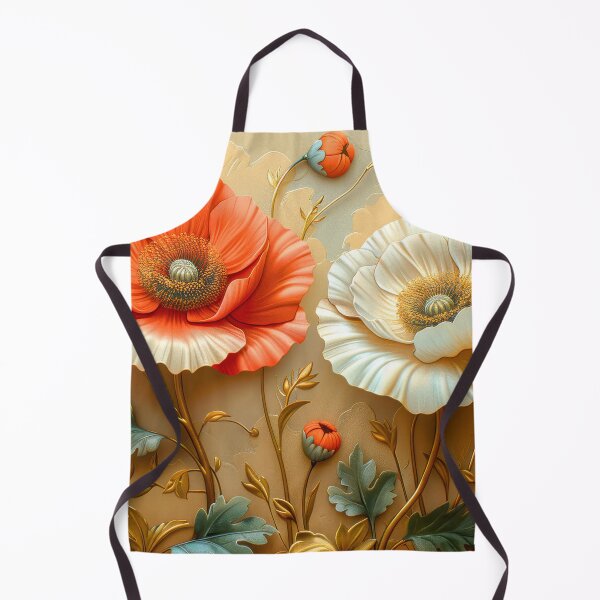 Artikelvorschau, Rote und weiße Mohnblumen mit goldenen Akzenten, elegantes Blumengemälde, botanische Kunst entworfen und verkauft von MargaretWiktor.