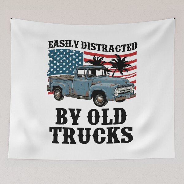 Item preview, Easily Distracted By Old Trucks - Vintage Blue Pickup & Americana designed and sold by Dmetalx Art Apparel.