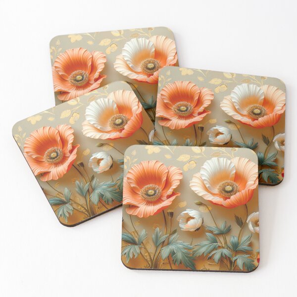 Artikelvorschau, Rote und weiße Mohnblumen mit goldenen Akzenten, elegantes Blumengemälde, botanische Kunst entworfen und verkauft von MargaretWiktor.
