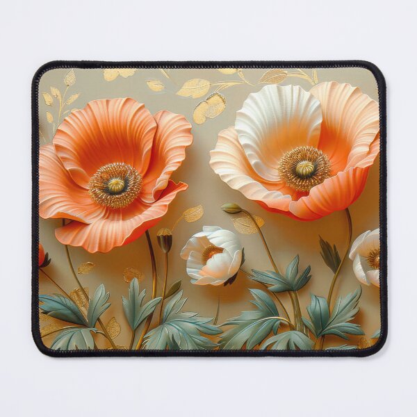 Artikelvorschau, Rote und weiße Mohnblumen mit goldenen Akzenten, elegantes Blumengemälde, botanische Kunst entworfen und verkauft von MargaretWiktor.