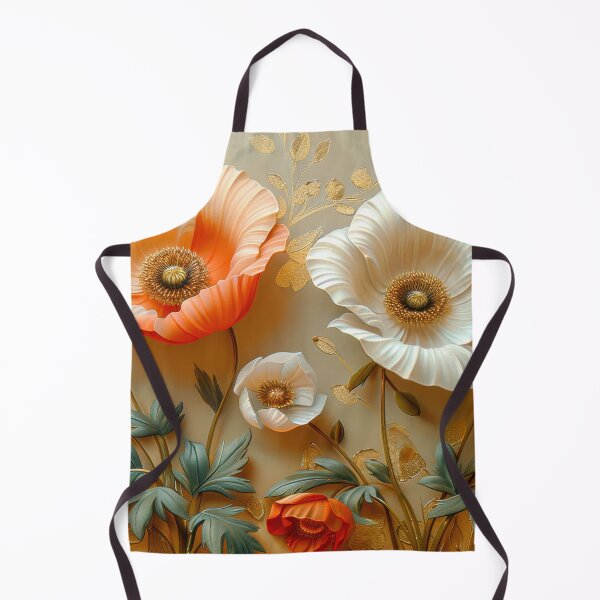 Artikelvorschau, Rote und weiße Mohnblumen mit goldenen Akzenten, elegantes Blumengemälde, botanische Kunst entworfen und verkauft von MargaretWiktor.