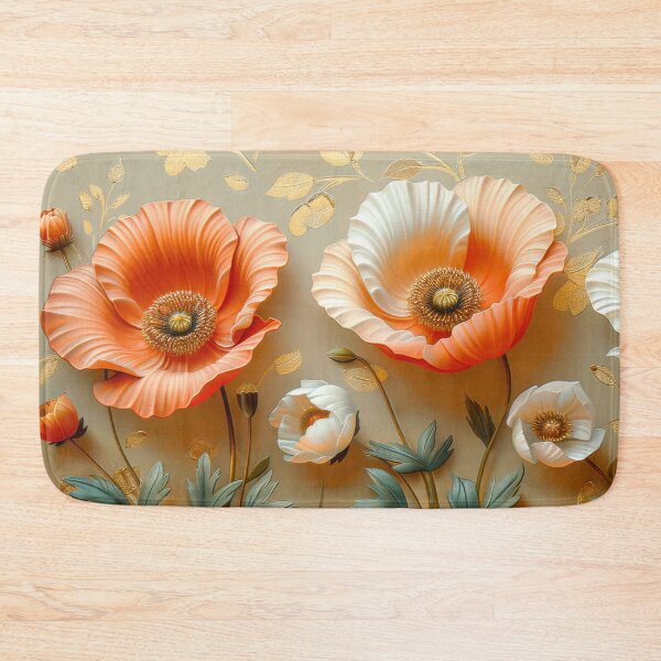 Artikelvorschau, Rote und weiße Mohnblumen mit goldenen Akzenten, elegantes Blumengemälde, botanische Kunst entworfen und verkauft von MargaretWiktor.