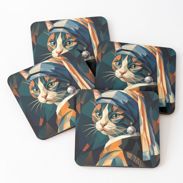 Item preview, Girl with a Pearl Earring Cat – Geometric Digital Masterpiece designed and sold by TheCoolCatsMx.