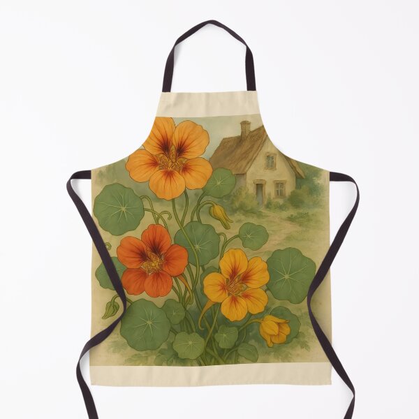 Item preview, Vintage Botanical Nasturtium Illustration with English Cottage designed and sold by Sybille-Yates.
