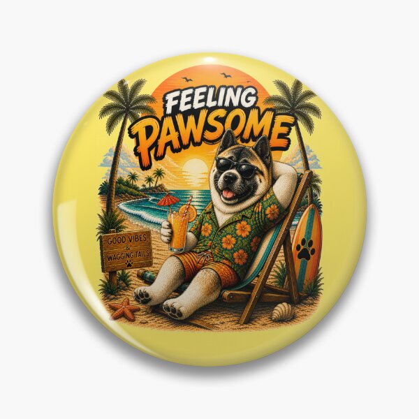 Item preview, Funny American Akita Beach Design – Feeling Pawsome Summer Vibes Vacation Dog designed and sold by PixelsPaws.
