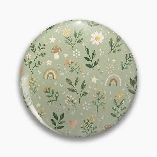 Item preview, Whimsical Botanical Pattern Sage Green Aesthetic – Flowers Mushrooms Rainbows Cottagecore Nature Print designed and sold by My Gluten Free Life UK.