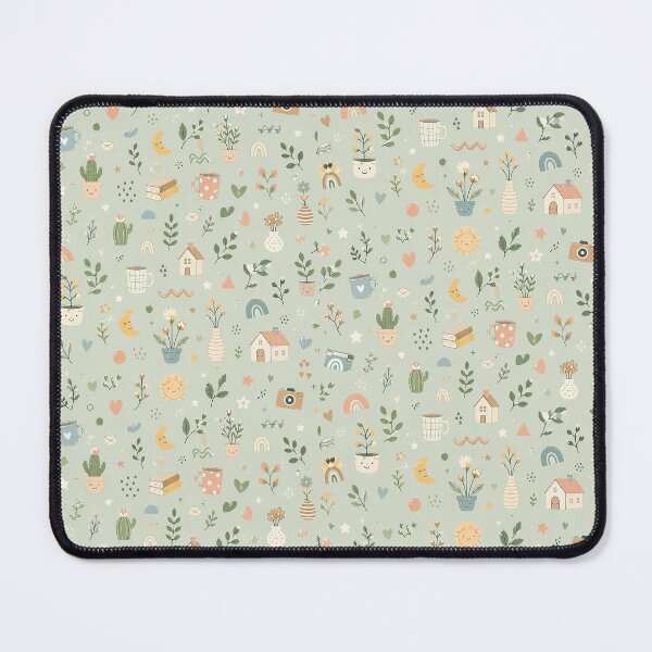Item preview, Whimsical Botanical Pattern Sage Green Aesthetic – Flowers Mushrooms Rainbows Cottagecore Nature Print designed and sold by My Gluten Free Life UK.