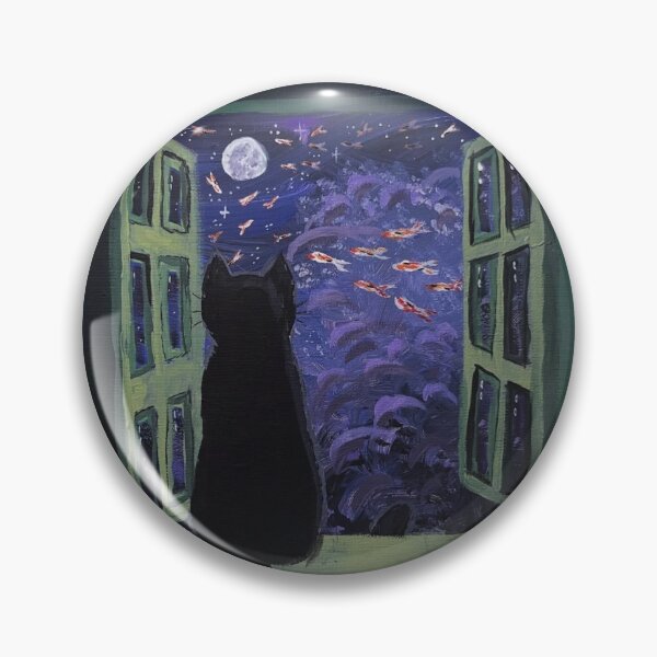 Item preview, Black Cat Staring into Fish Horizon designed and sold by aquietpiece1.