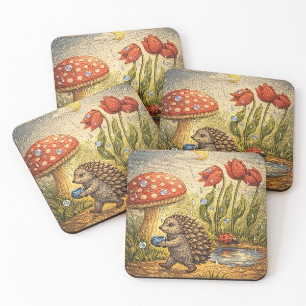Item preview, Hedgehog Catching Raindrops Embroidery Style designed and sold by doinitzart.