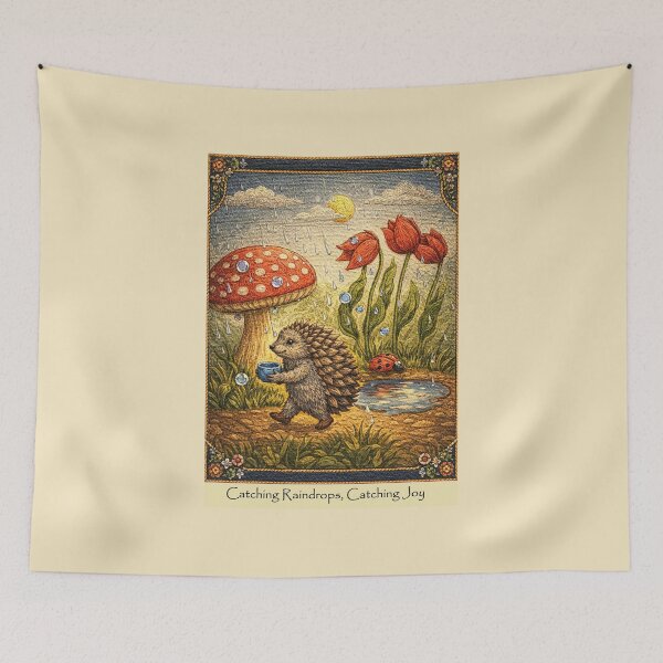 Item preview, Hedgehog Catching Raindrops Embroidery Style designed and sold by doinitzart.