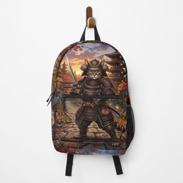 Item preview, Samurai warrior cat in a Japanese garden with pagoda designed and sold by VibranPalette.