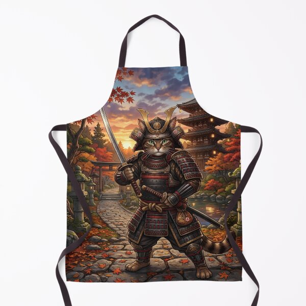 Item preview, Samurai warrior cat in a Japanese garden with pagoda designed and sold by VibranPalette.