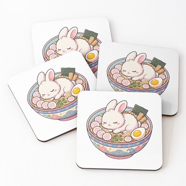 Item preview, Kawaii Sleeping Bunny in Ramen Bowl - Cute Japanese Anime Food Art designed and sold by AuraDraftStudio.