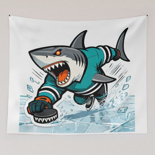 Item preview, Angry Shark Hockey Player Mascot on Ice designed and sold by Pandora´s Box.