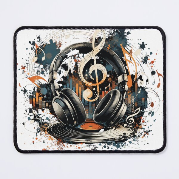 Item preview, Vintage Vinyl Record Headphones and Musical Treble Clef Art designed and sold by ZadTicaret.