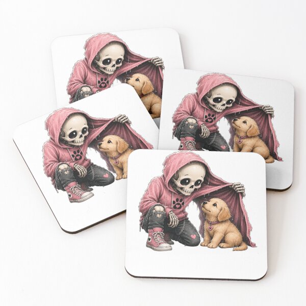 Item preview, Adorable Skeleton Hugging Puppy in Pink Hoodie | Cute Gothic Aesthetic Dog Design designed and sold by LOLKart.