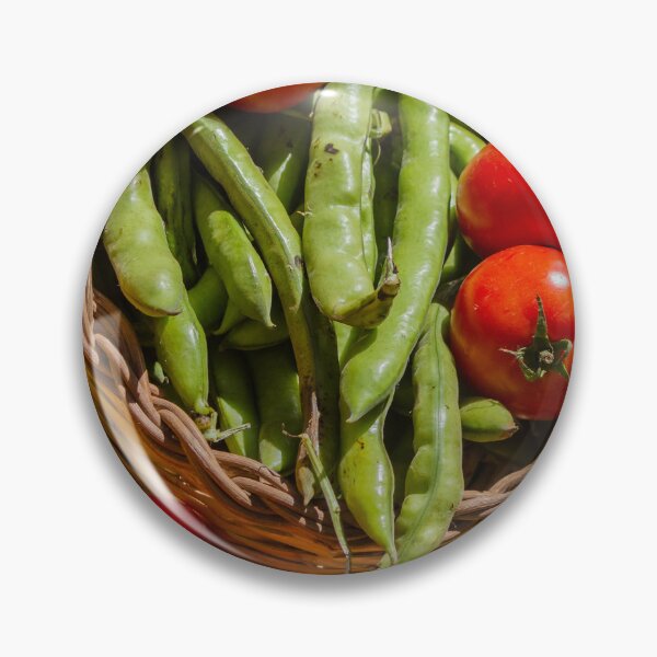 Item preview, Fresh Red Tomatoes And Green Broad Beans In Wicker Baskets At Farmers Market Stall designed and sold by Nmallia.