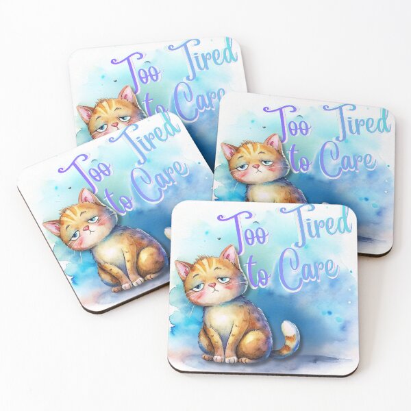 Item preview, Too Tired to Care | Grumpy Cute Cat Watercolor Illustration designed and sold by Angellacelin.