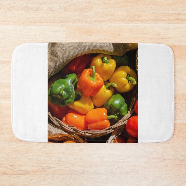 Item preview, Colorful Bell Peppers In A Rustic Basket With Burlap Fresh Produce At Market designed and sold by Nmallia.