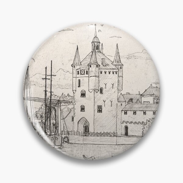Item preview, Zierikzee Harbor Dutch Cityscape - Zeeland Netherlands - Pen Ink Illustration designed and sold by Wall-Art-Sketch.