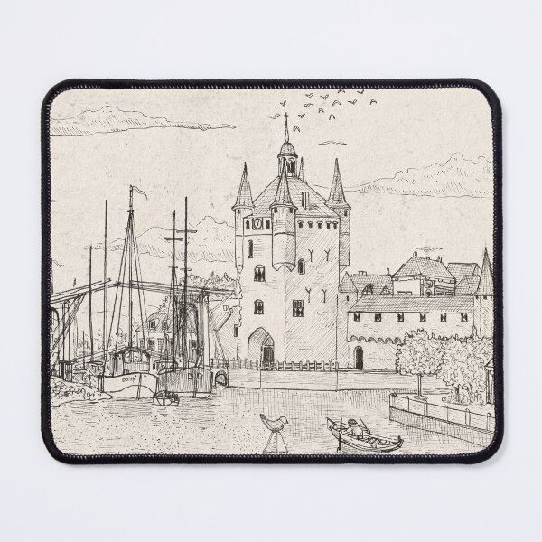 Item preview, Zierikzee Harbor Dutch Cityscape - Zeeland Netherlands - Pen Ink Illustration designed and sold by Wall-Art-Sketch.