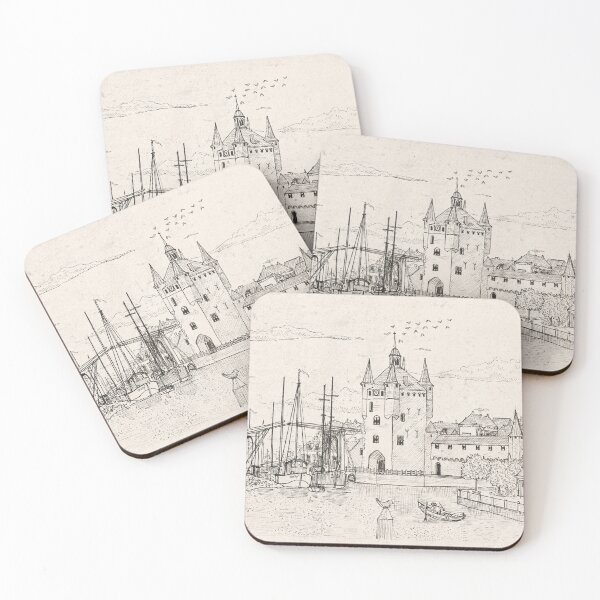 Item preview, Zierikzee Harbor Dutch Cityscape - Zeeland Netherlands - Pen Ink Illustration designed and sold by Wall-Art-Sketch.