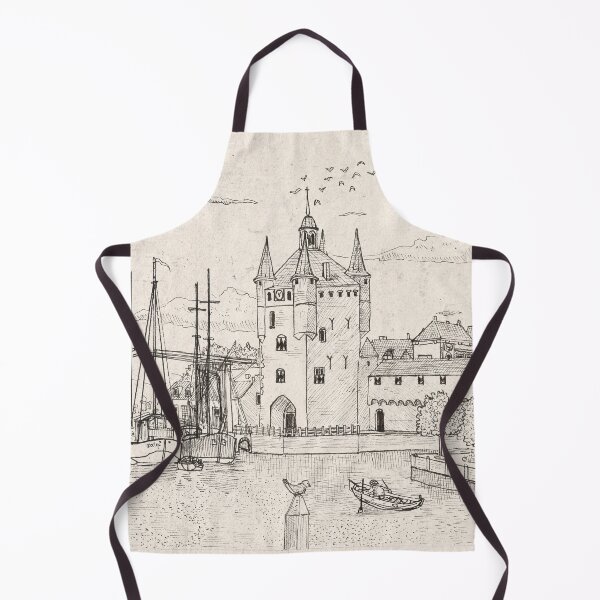 Item preview, Zierikzee Harbor Dutch Cityscape - Zeeland Netherlands - Pen Ink Illustration designed and sold by Wall-Art-Sketch.