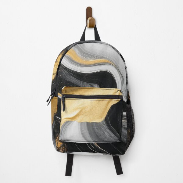 Item preview, Abstract Art - Fluid Art Black and Golden Marble over White Marmor designed and sold by Becky-Poppins.