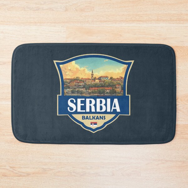 Artikelvorschau, Serbien Illustration Retro Abzeichen entworfen und verkauft von KrisSidDesigns.