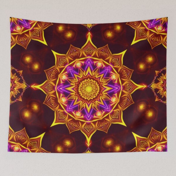 Item preview, Orange Yellow Kaleidoscope Mandala Dark Background Meditation Spiritual Art designed and sold by Good Vibes .