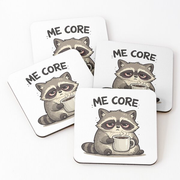 Item preview, Tired Raccoon With Coffee Me Core Relatable Meme designed and sold by LumePrint.