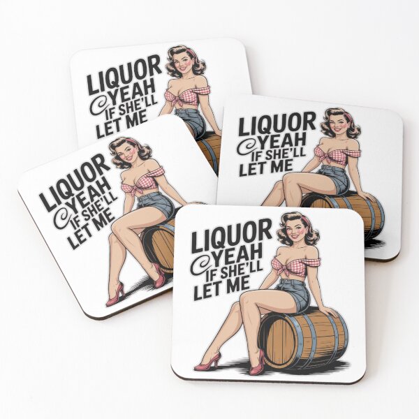 Item preview, Pin‑Up Liquor Yeah If She'll Let Me Retro Party Design T-Shirt designed and sold by MerchlyMike.