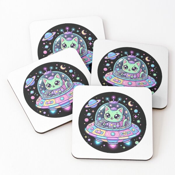 Item preview, Kawaii Alien Cat in UFO Spaceship - Pastel Neon Space Art designed and sold by AuraDraftStudio.