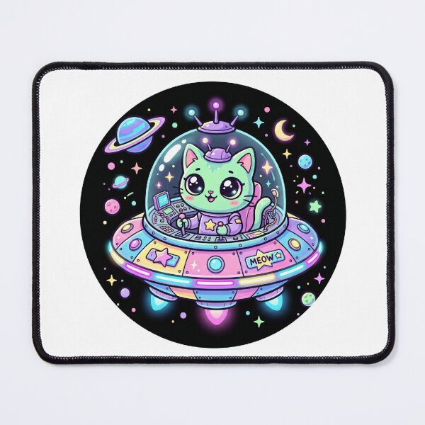 Item preview, Kawaii Alien Cat in UFO Spaceship - Pastel Neon Space Art designed and sold by AuraDraftStudio.