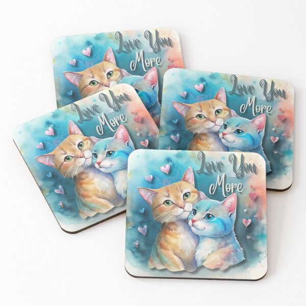 Item preview, Love You More | Cute Cat Couple Watercolor Illustration designed and sold by Angellacelin.