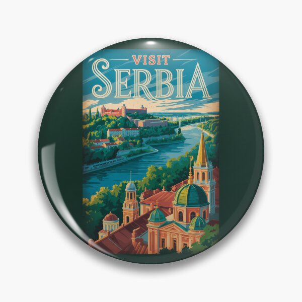 Item preview, Serbia Landscape Illustration Travel Art Vintage designed and sold by KrisSidDesigns.