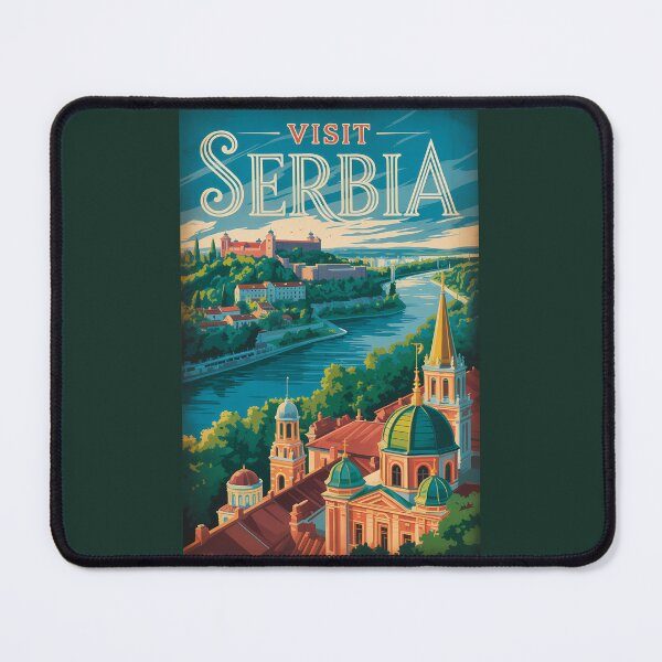 Item preview, Serbia Landscape Illustration Travel Art Vintage designed and sold by KrisSidDesigns.