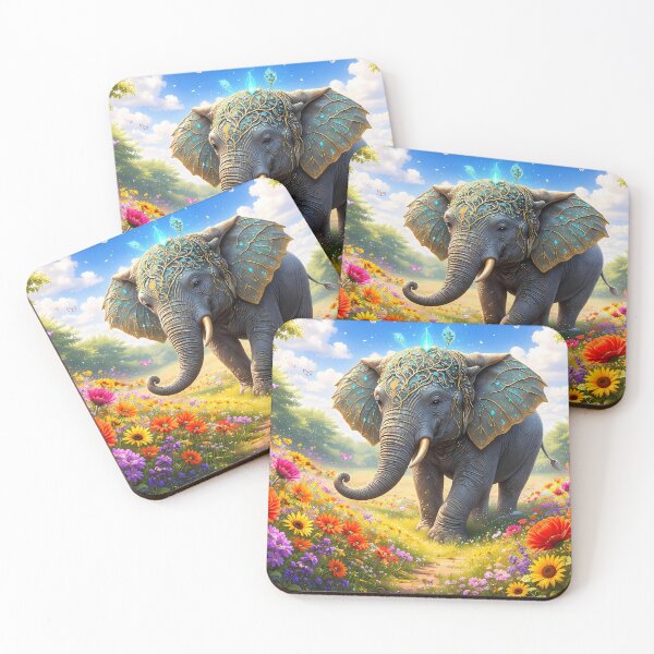 Item preview, Elephant in Vibrant Flower Field designed and sold by cuprum.