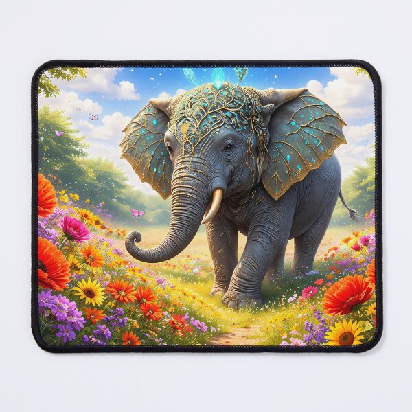 Item preview, Elephant in Vibrant Flower Field designed and sold by cuprum.